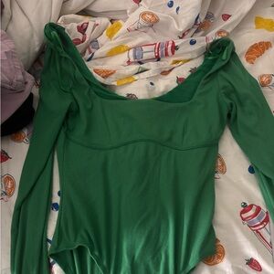 Princess Polly Green Bodysuit with Long Sleeves and Scoop Neck